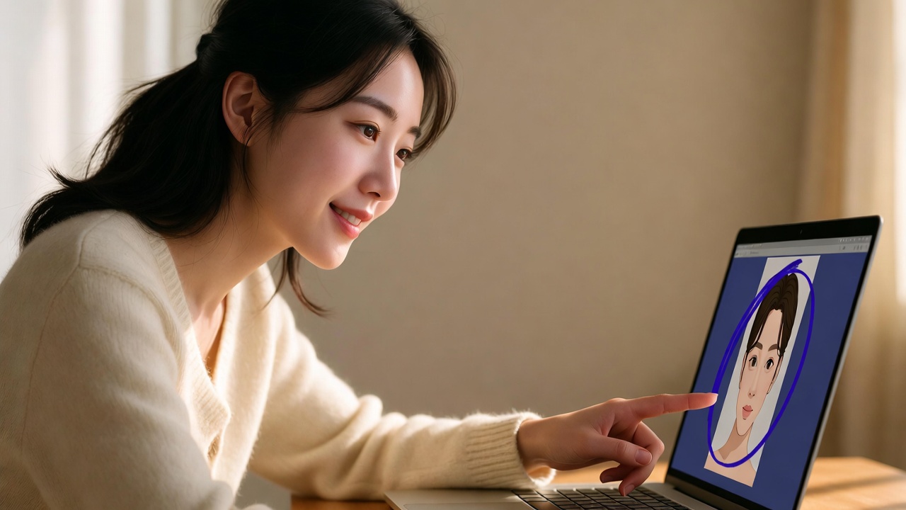 이미지 정밀 수정 — 노트북 화면의 영역을 타원으로 선택